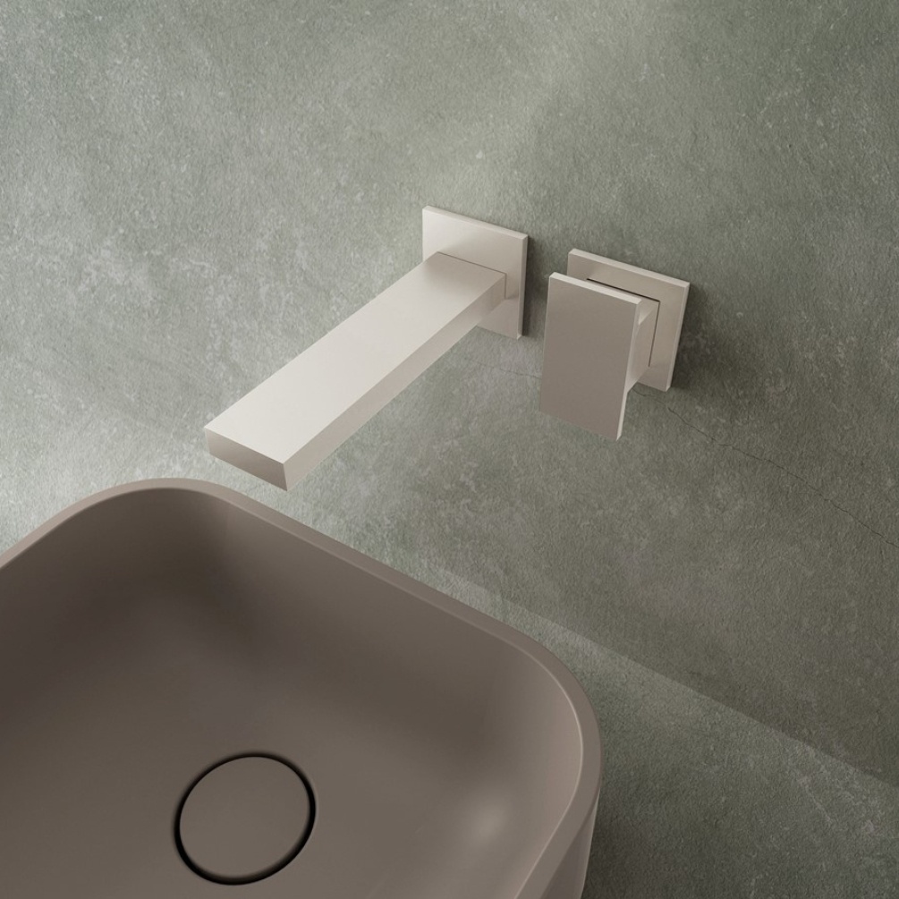Lifestyle image of the Crosswater Myron Brushed Stainless Steel Wall Mounted Basin Mixer